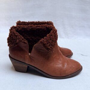 Kelsi Dagger Brooklyn Womens 10 Kayak Brown Booties Faux Fur Party Leather
